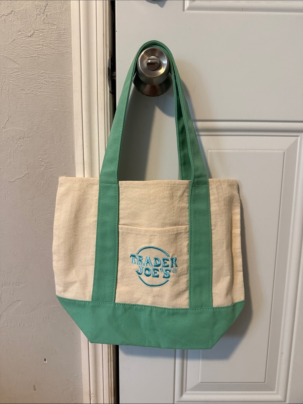 Trader Joe's Cream and Green Mini Canvas Tote